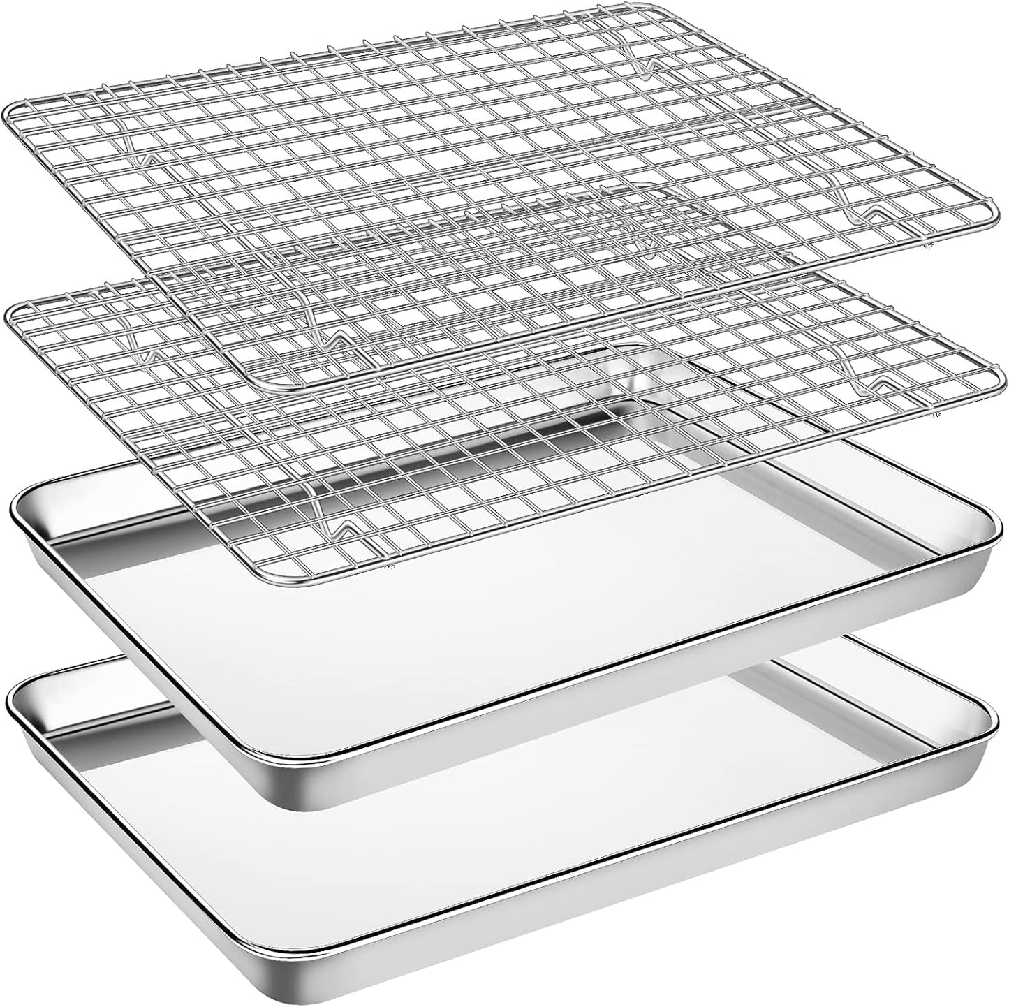 Baking Sheet with Cooling Rack Set [2 Sheets + 2 Racks],  12 Inch Stainless Steel Baking Pans Tray Cookie Sheet with Wire Rack for Oven, Non Toxic, Heavy Duty & Dishwasher Safe- 4 Packs