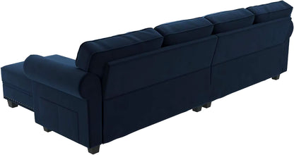 Velvet Sectional Sofa L Shaped Sectional Couch with Reversible Chaise Convertible 4Seater Sofa Couch for Small Space Living Room