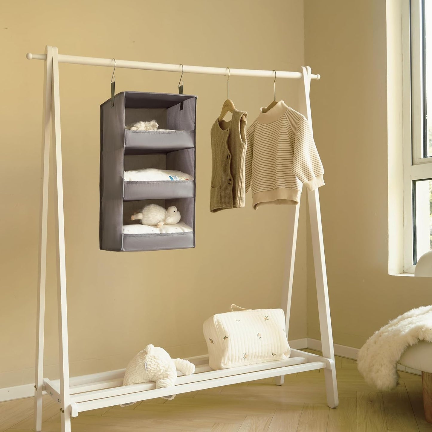 3-Shelf Hanging Closet Organizer and Storage, Collapsible Hanging Closet Shelves, Hanging Organizer for Closet & RV, Gray, 29 ½" H X 12" W X 12" D, 1-Pack