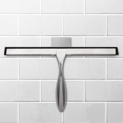 14-Inch Shower Squeegee Set, Includes Shower Door Hook and Adhesive Hook, Squeegee for Shower Doors, Mirror and Window, Silver