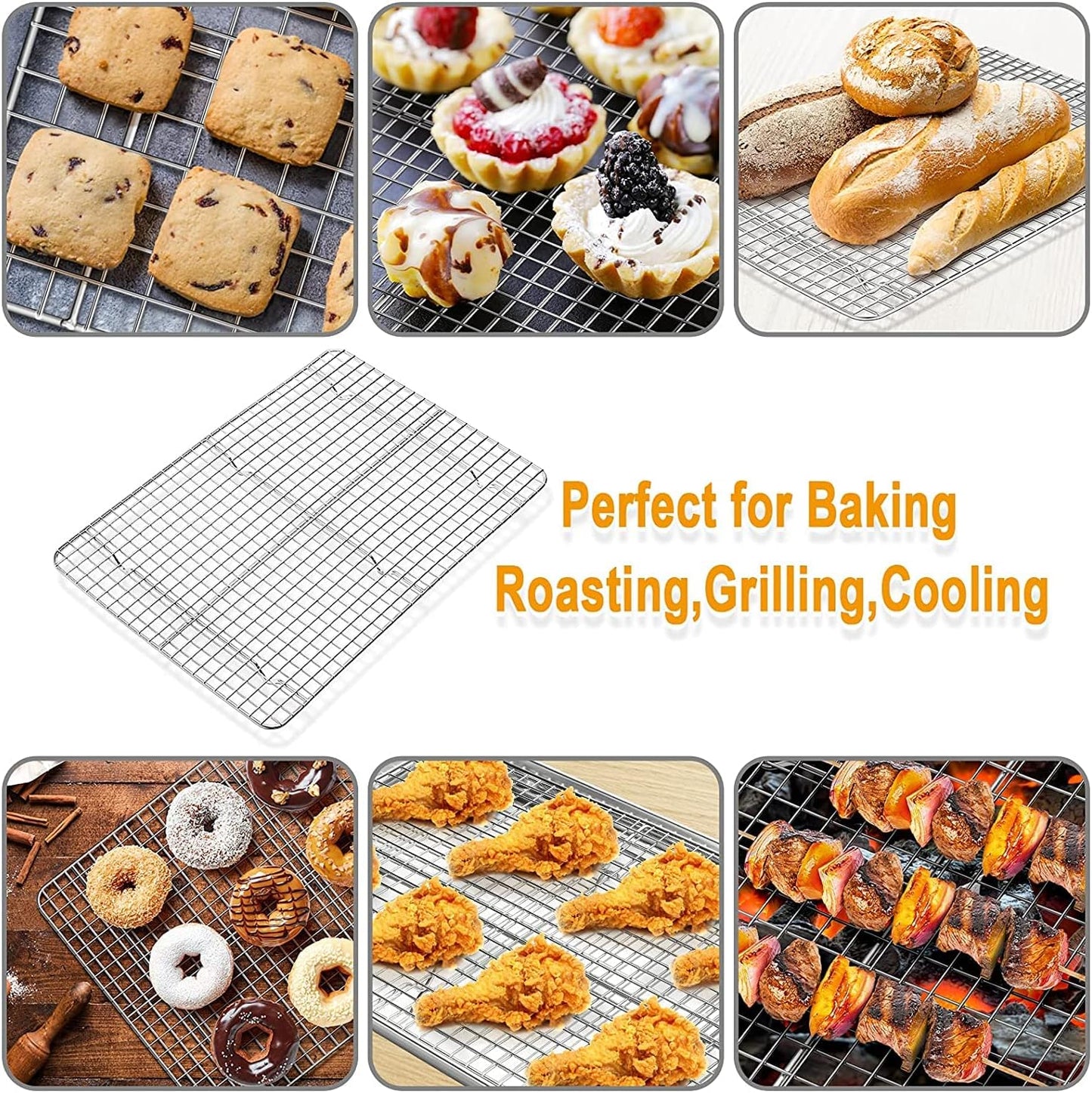 Baking Sheet with Cooling Rack Set [2 Sheets + 2 Racks],  12 Inch Stainless Steel Baking Pans Tray Cookie Sheet with Wire Rack for Oven, Non Toxic, Heavy Duty & Dishwasher Safe- 4 Packs