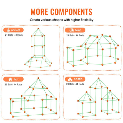 VEVOR Tent Fort Building Kit for Kids Glow in the Dark STEM Construction Toy 85P