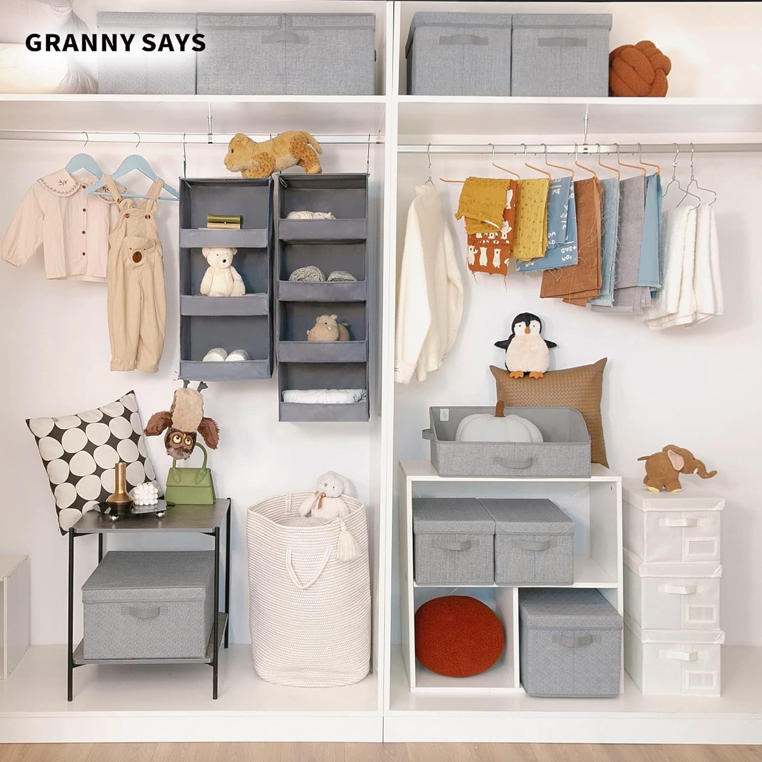 3-Shelf Hanging Closet Organizer and Storage, Collapsible Hanging Closet Shelves, Hanging Organizer for Closet & RV, Gray, 29 ½" H X 12" W X 12" D, 1-Pack